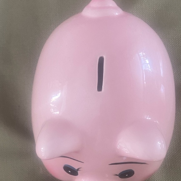Vintage Mid Century Pottery Blush Pink Fat Belly Curly Tail Pig Piggy Bank - Picture 3 of 5